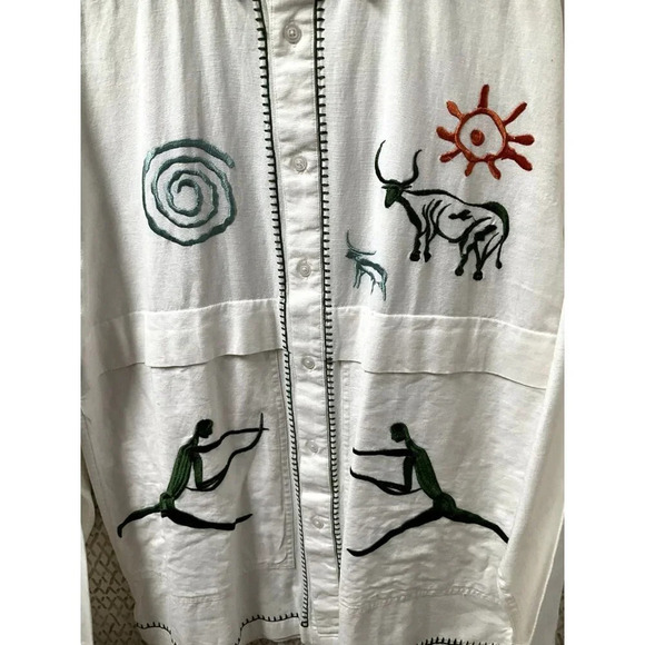 Asos Top Women M Medium Multicolor Linen Collared Embroidery Cowboy Ranching - Picture 3 of 5